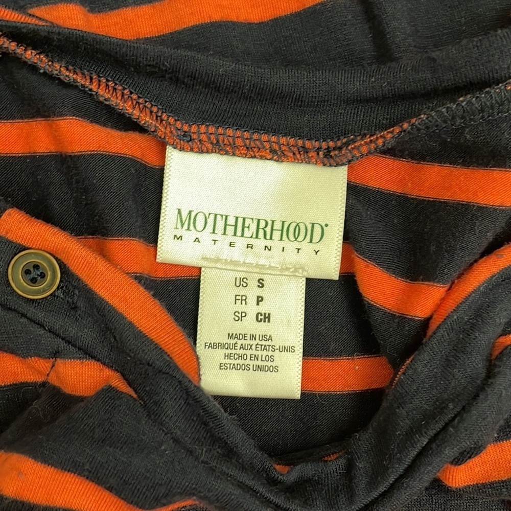 MOTHERHOOD maternity orange and navy blue midi dress with ties in size small - Picture 10 of 11